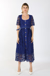 Cocktail Dresses Short Sleeve Square Neck Lace Maxi Dress Blue