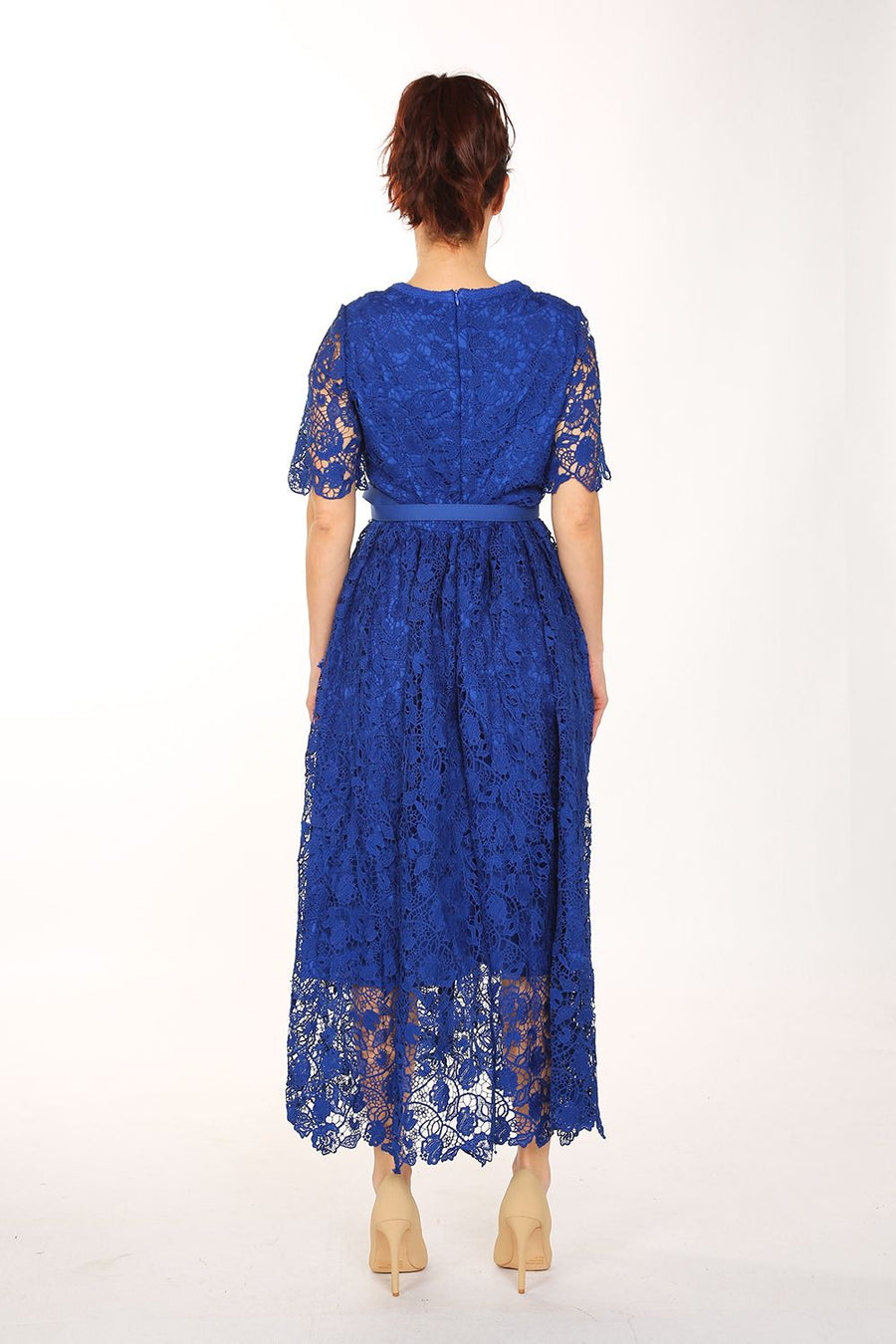 Cocktail Dresses Short Sleeve Square Neck Lace Maxi Dress Blue