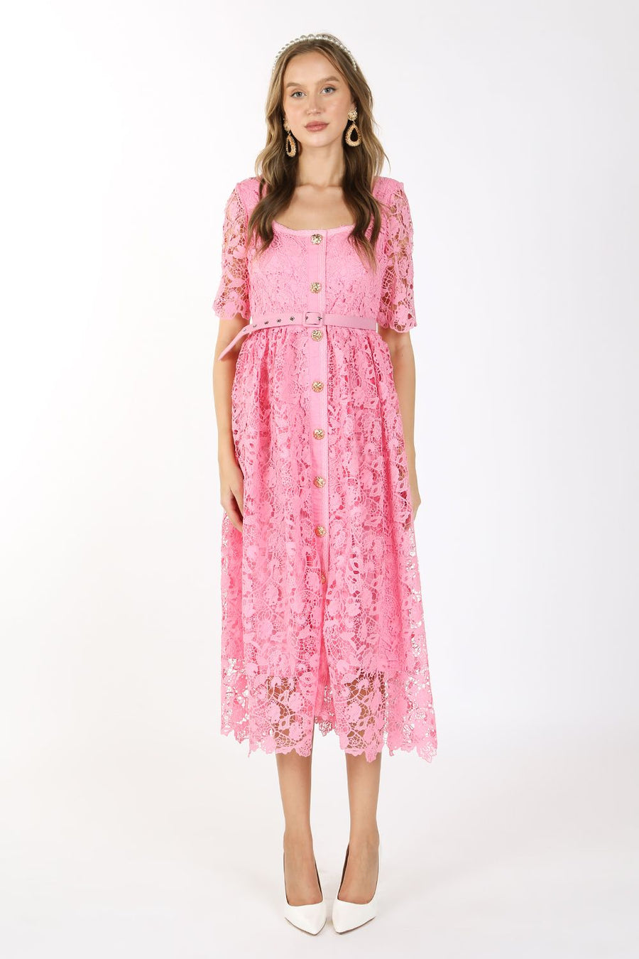 Cocktail Dresses Short Sleeve Square Neck Lace Maxi Dress Pink