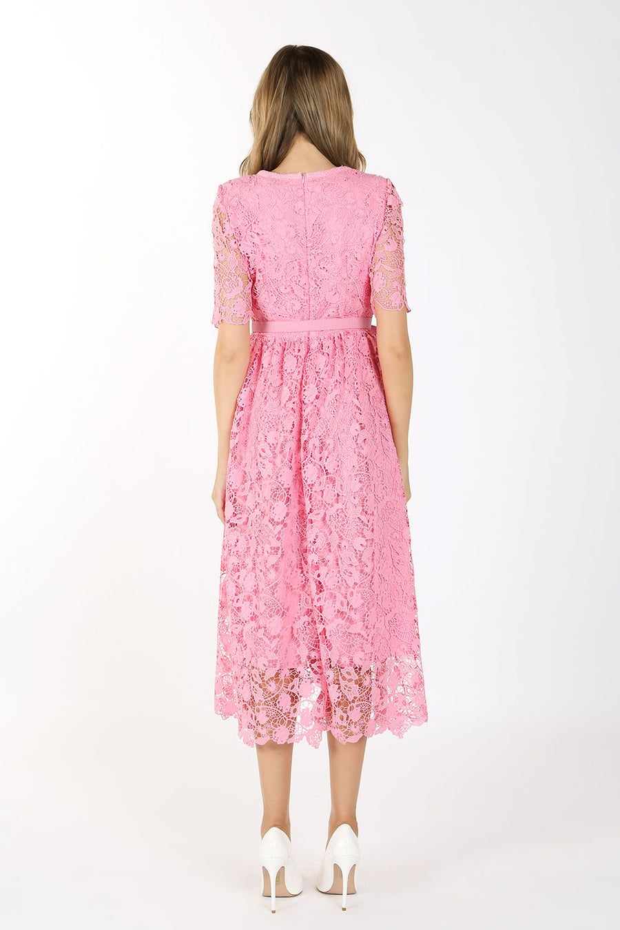 Cocktail Dresses Short Sleeve Square Neck Lace Maxi Dress Pink