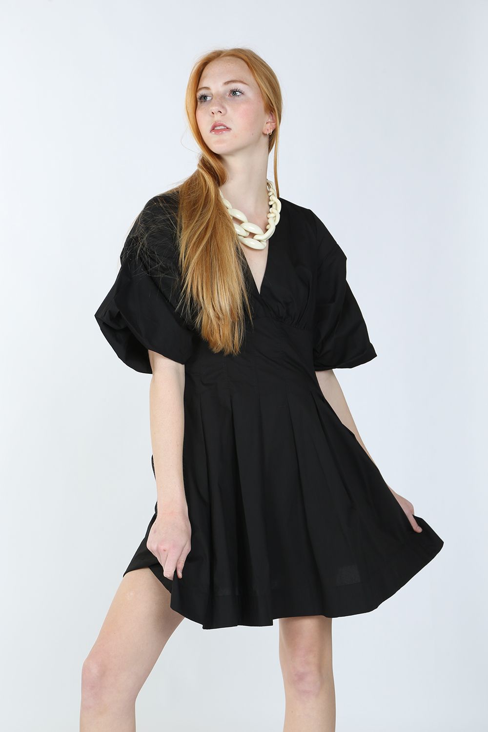 Cocktail Dresses Short Bubble Sleeve V Neck Mini Dress Black