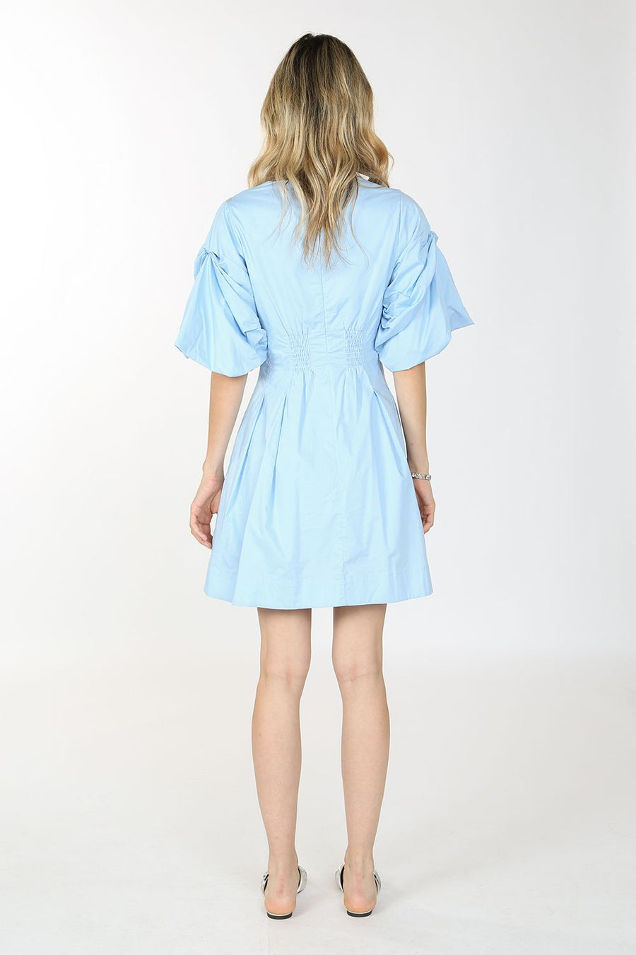 Cocktail Dresses Short Bubble Sleeve V Neck Mini Dress Blue