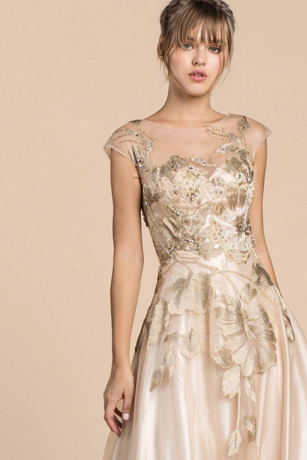 Metallic Flora Long Prom Dress Sale - The Dress Outlet