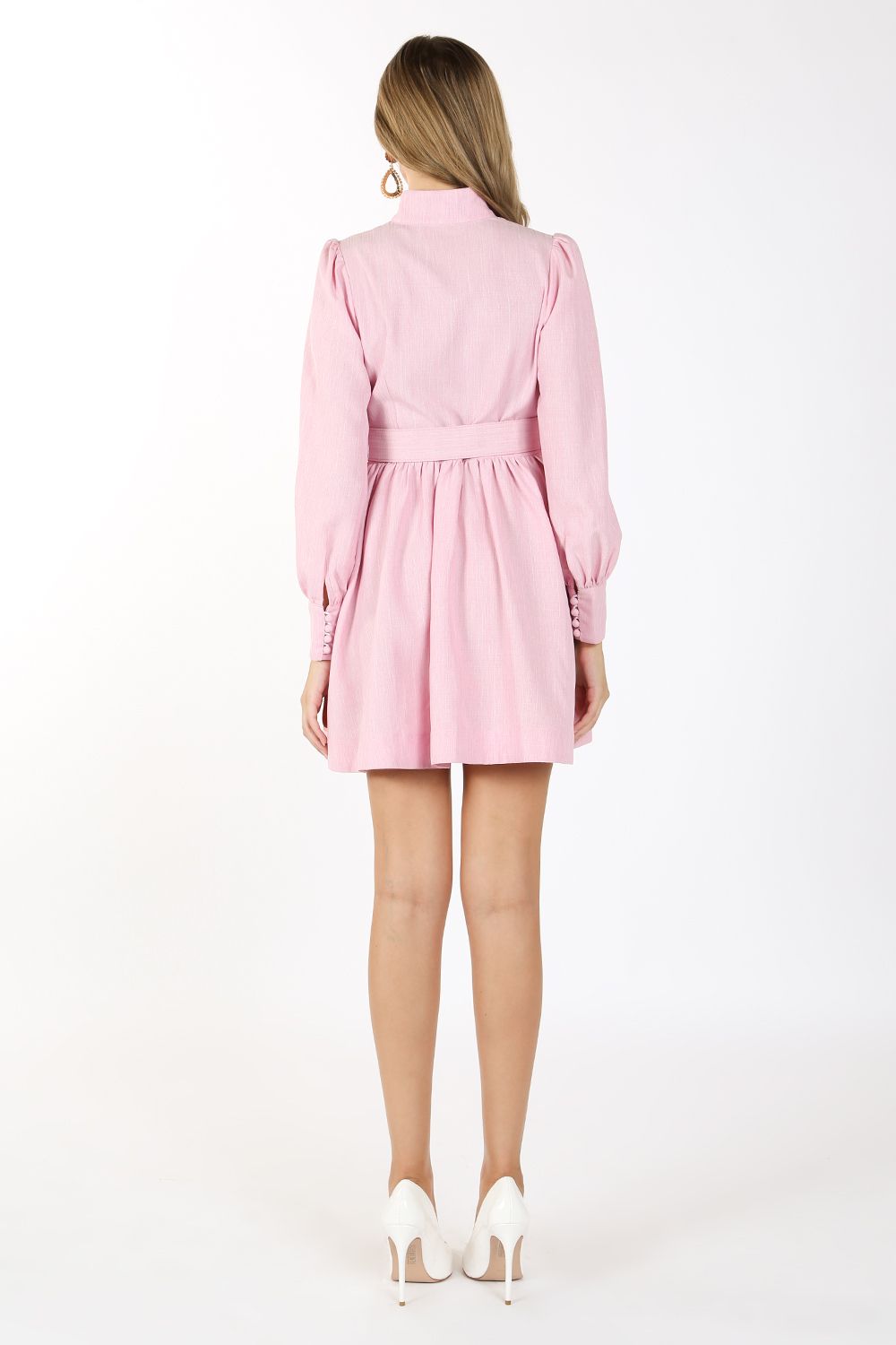 Cocktail Dresses Short Vintage Long Sleeve Mini Dress Pink