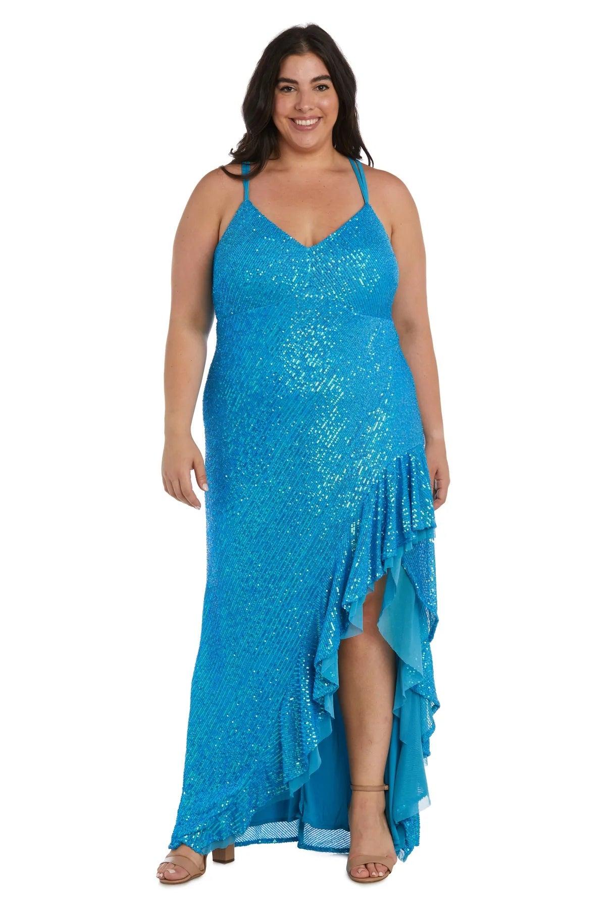 Turquoise Morgan & Co 13029WM Plus Size High Low Prom Dress for $105.99 –  The Dress Outlet