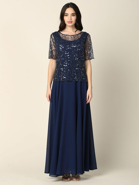 Navy Mother of the Bride Beaded Long Formal Chiffon Gown for $179.99 ...