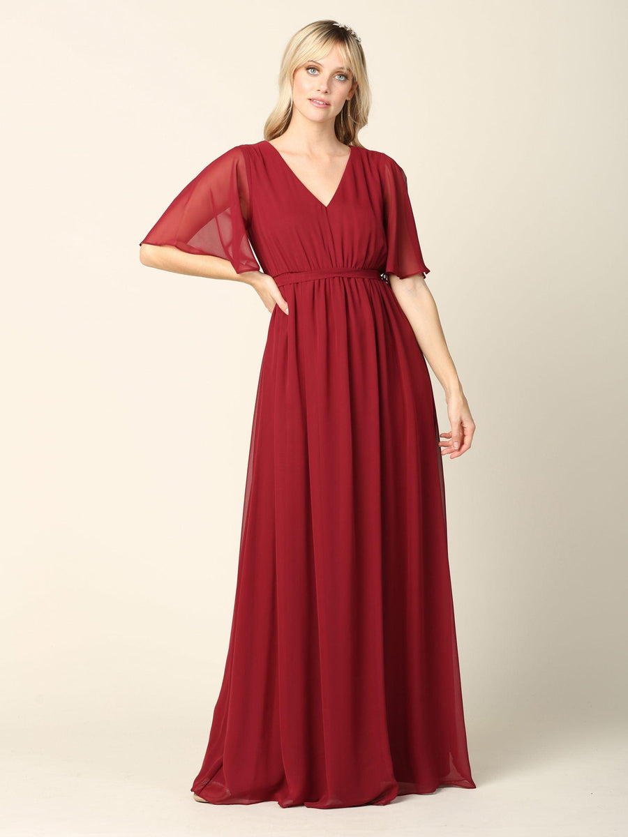 Mother of the Bride Flutter Sleeve Long Dress - The Dress Outlet