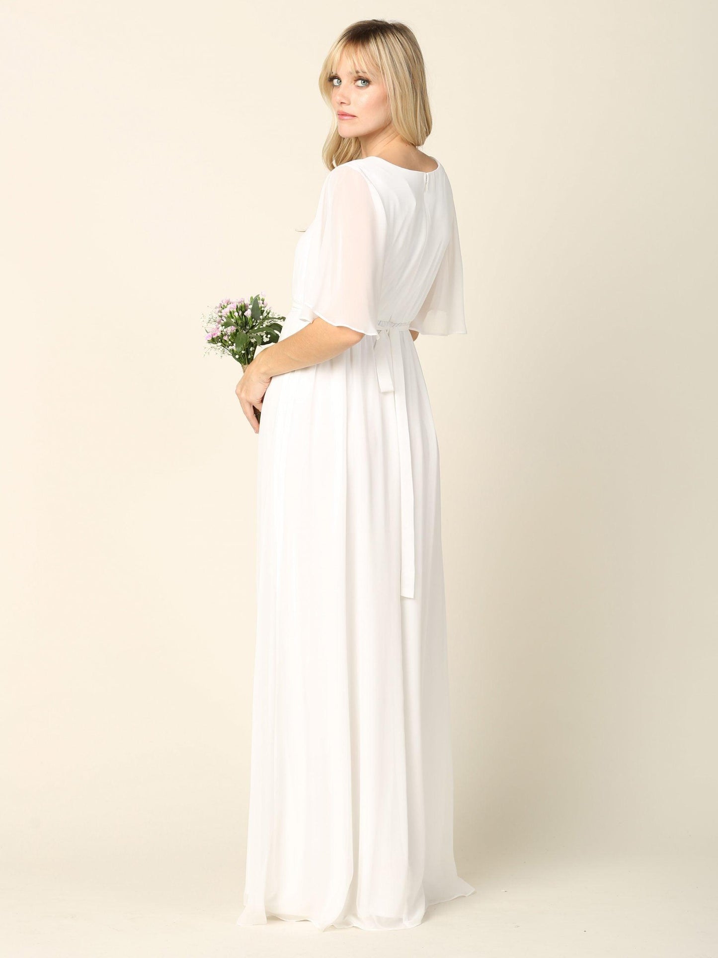 Mother of the Bride Flutter Sleeve Long Dress - The Dress Outlet