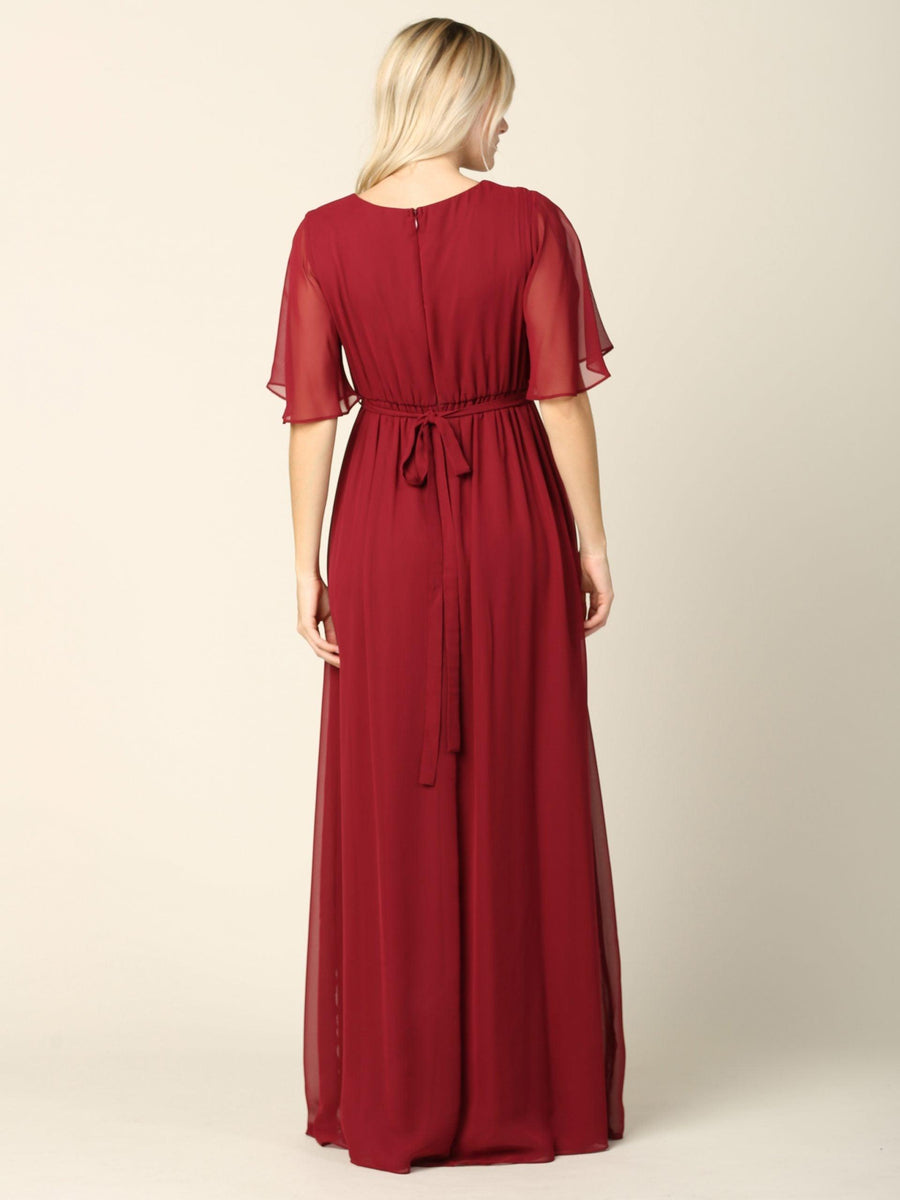 Mother of the Bride Flutter Sleeve Long Dress - The Dress Outlet