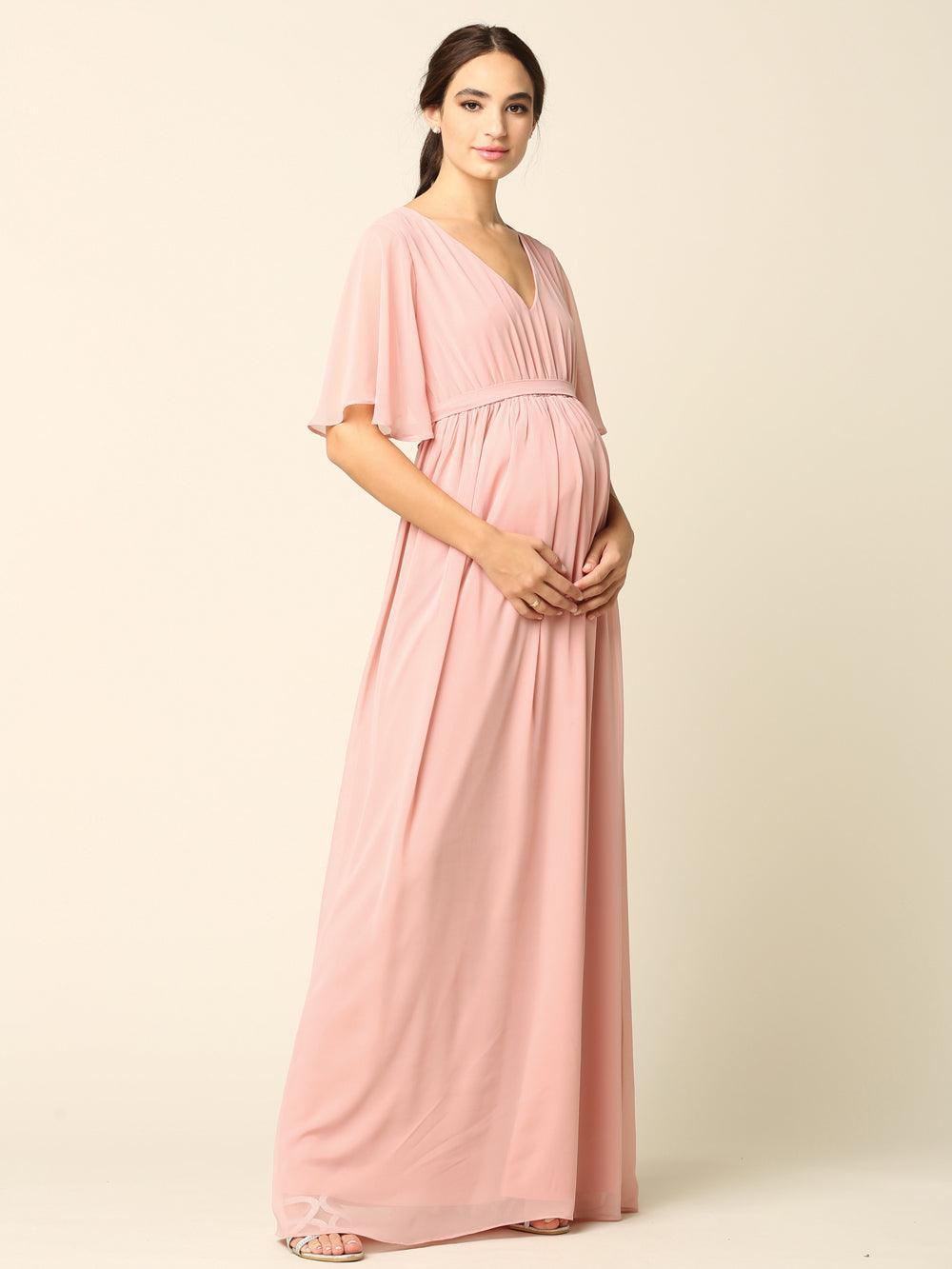 Mother of the Bride Flutter Sleeve Long Dress - The Dress Outlet