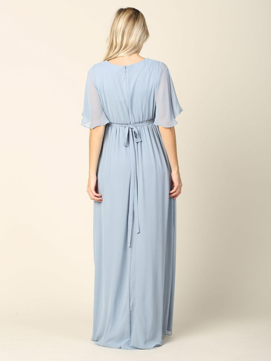 Mother of the Bride Flutter Sleeve Long Dress - The Dress Outlet