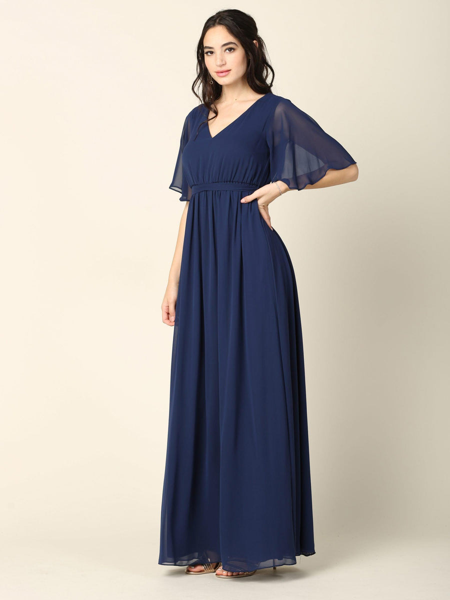 Mother of the Bride Flutter Sleeve Long Dress - The Dress Outlet