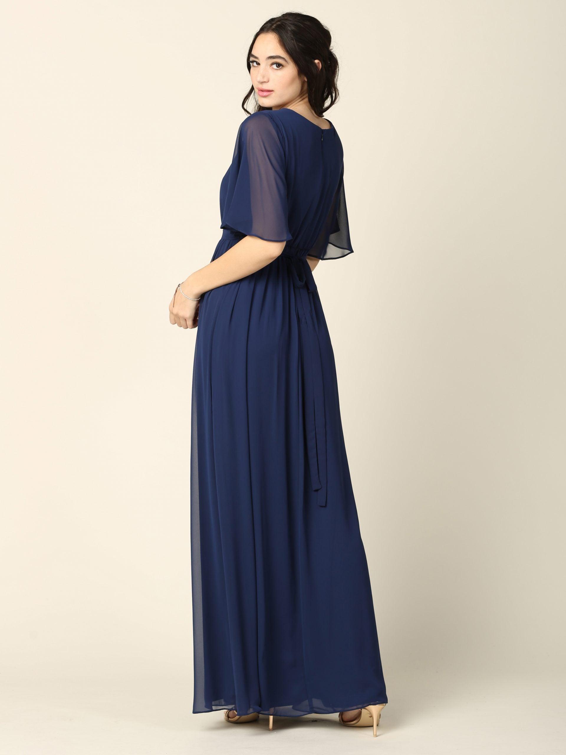 Flutter sleeve mother of the hot sale bride dress