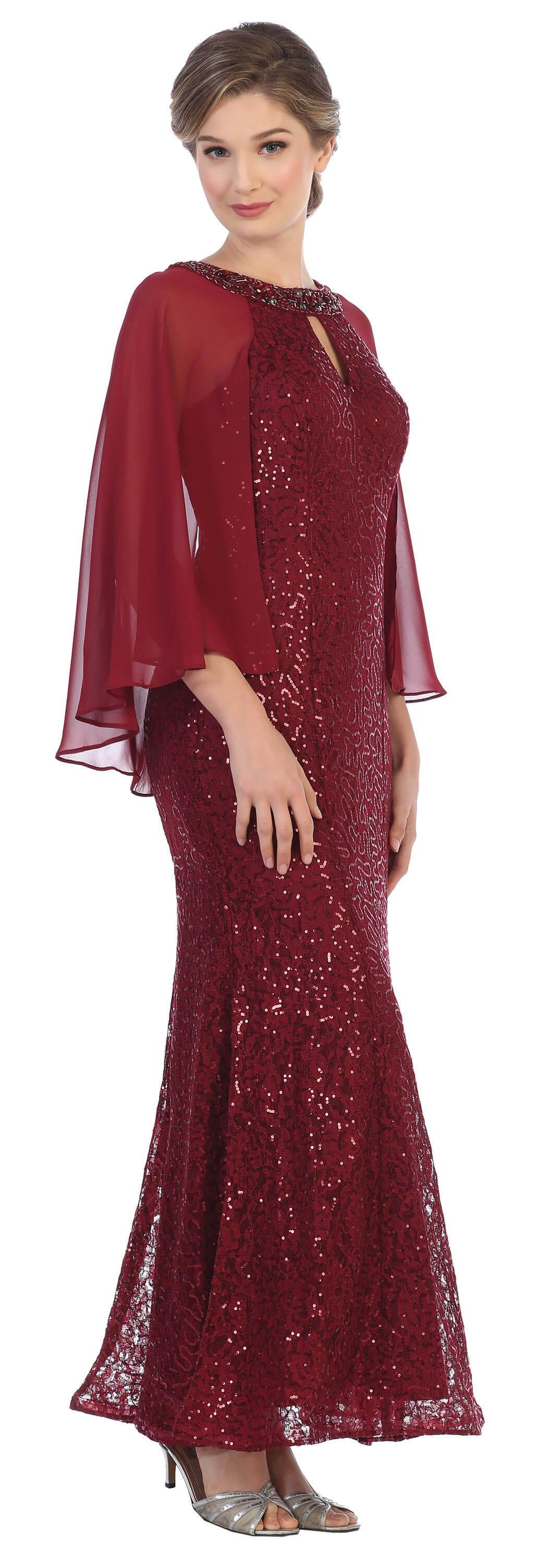 Mother of the Bride Long Formal Cape Dress Sale - The Dress Outlet