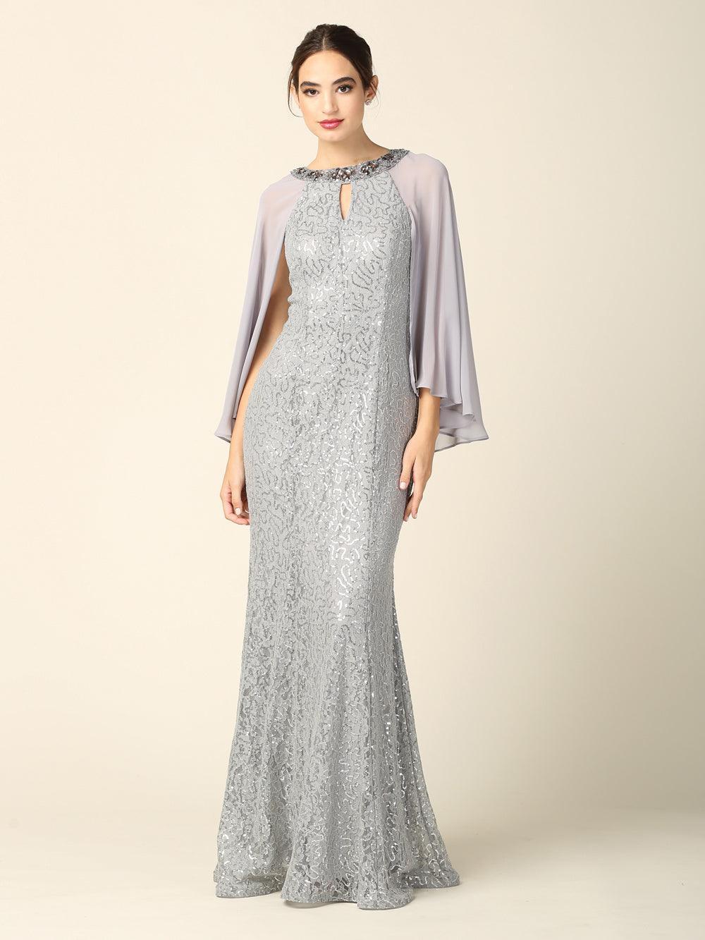 Mother of the Bride Long Formal Cape Dress Sale