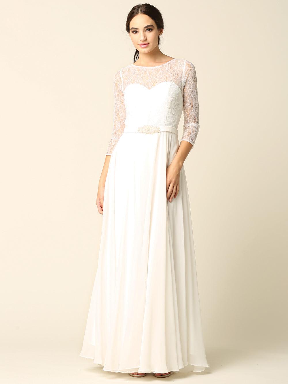 Mother of the Bride Long Formal Lace Chiffon Dress - The Dress Outlet