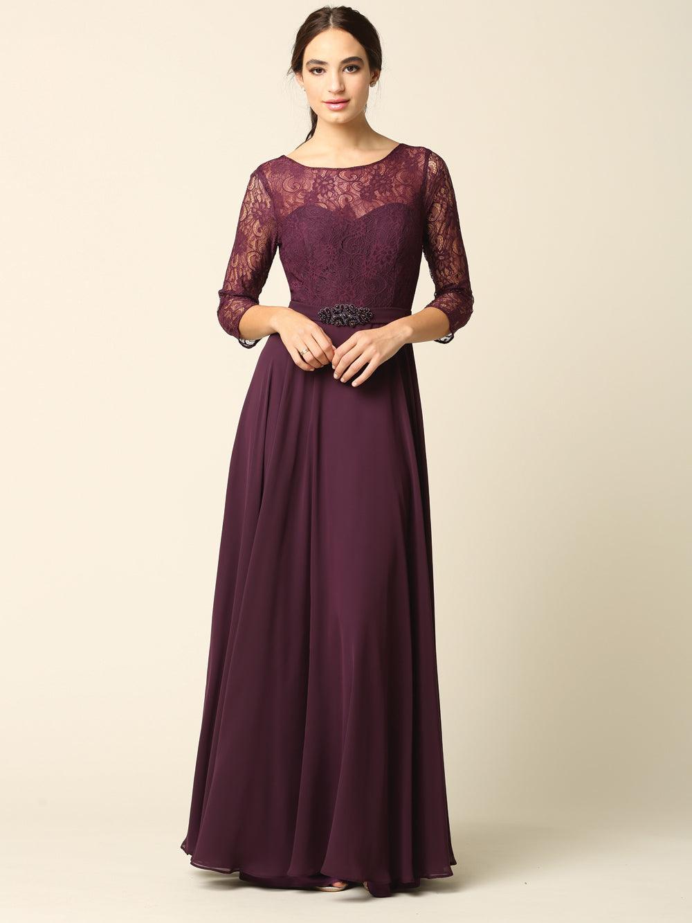 Mother of the Bride Long Formal Lace Chiffon Dress - The Dress Outlet