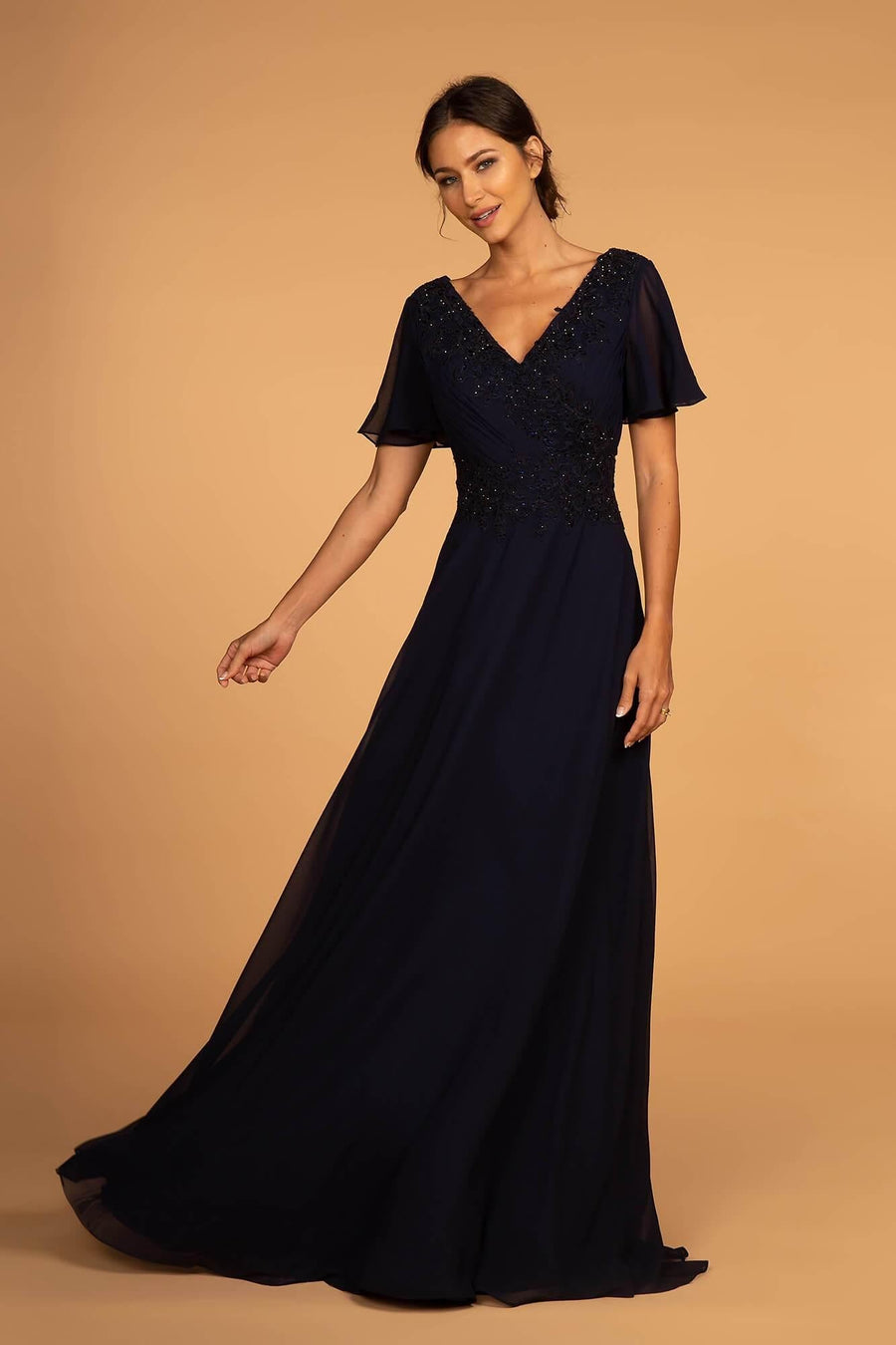 Mother of the Bride V-Neck Chiffon Long Dress - The Dress Outlet Elizabeth K