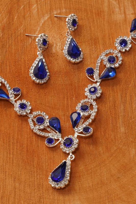 Multiple Crystal Necklace Set Rhinestone Jewelry - The Dress Outlet