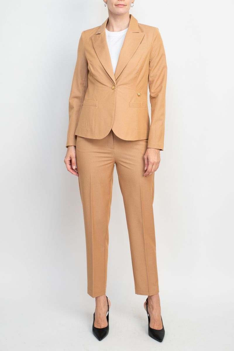 Pant Suit Formal Stretch Crepe Jacket Pencil Cut Pant Suit Camel