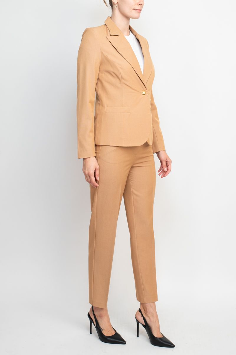 Pant Suit Formal Stretch Crepe Jacket Pencil Cut Pant Suit Camel