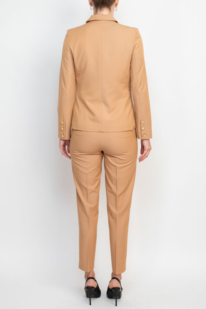 Pant Suit Formal Stretch Crepe Jacket Pencil Cut Pant Suit Camel