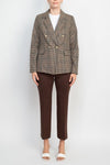 Pant Suit Formal Houndstooth Jacket Mid Waist Straight Pant Suit Beige Brown Black Brown