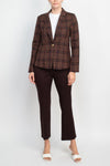 Pant Suit Formal Woven Jacket Mid Waist Straight Pant Suit Brown Red Brown