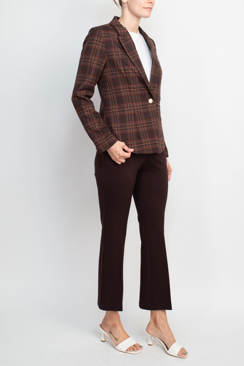 Pant Suit Formal Woven Jacket Mid Waist Straight Pant Suit Brown Red Brown