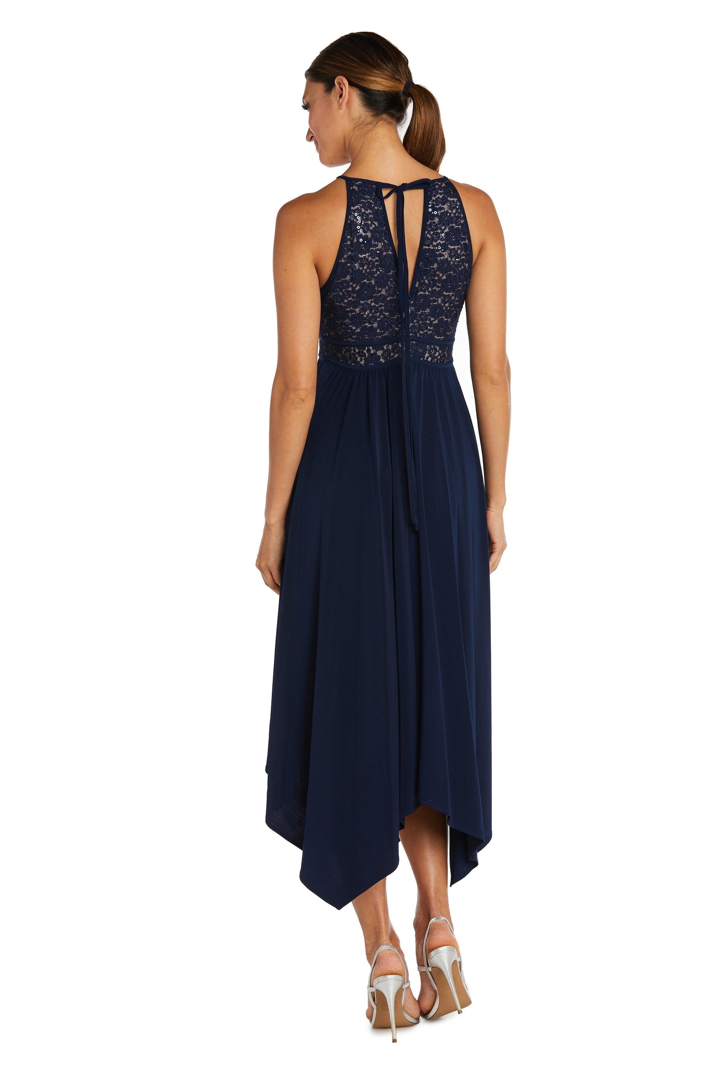 Nightway High Low Halter Lace Dress 21946 - The Dress Outlet