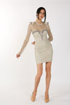 Cocktail Dresses Long Sleeve Diamond Cut Rhinestone Dress Ivory