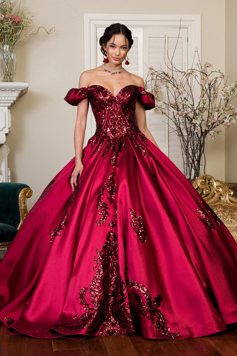 Off Shoulder Ball Gown Long Quinceanera Dress - The Dress Outlet