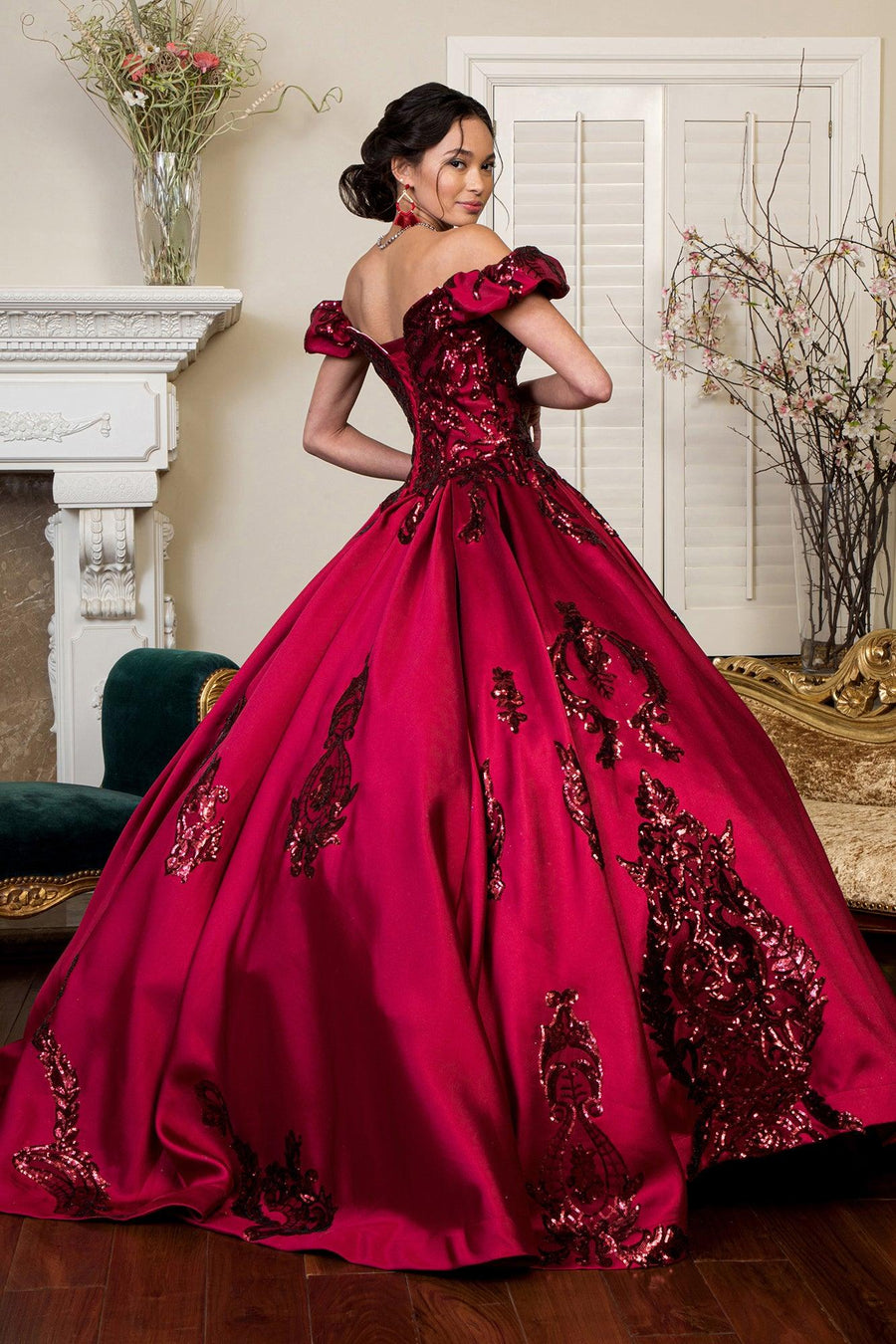 Off Shoulder Ball Gown Long Quinceanera Dress - The Dress Outlet