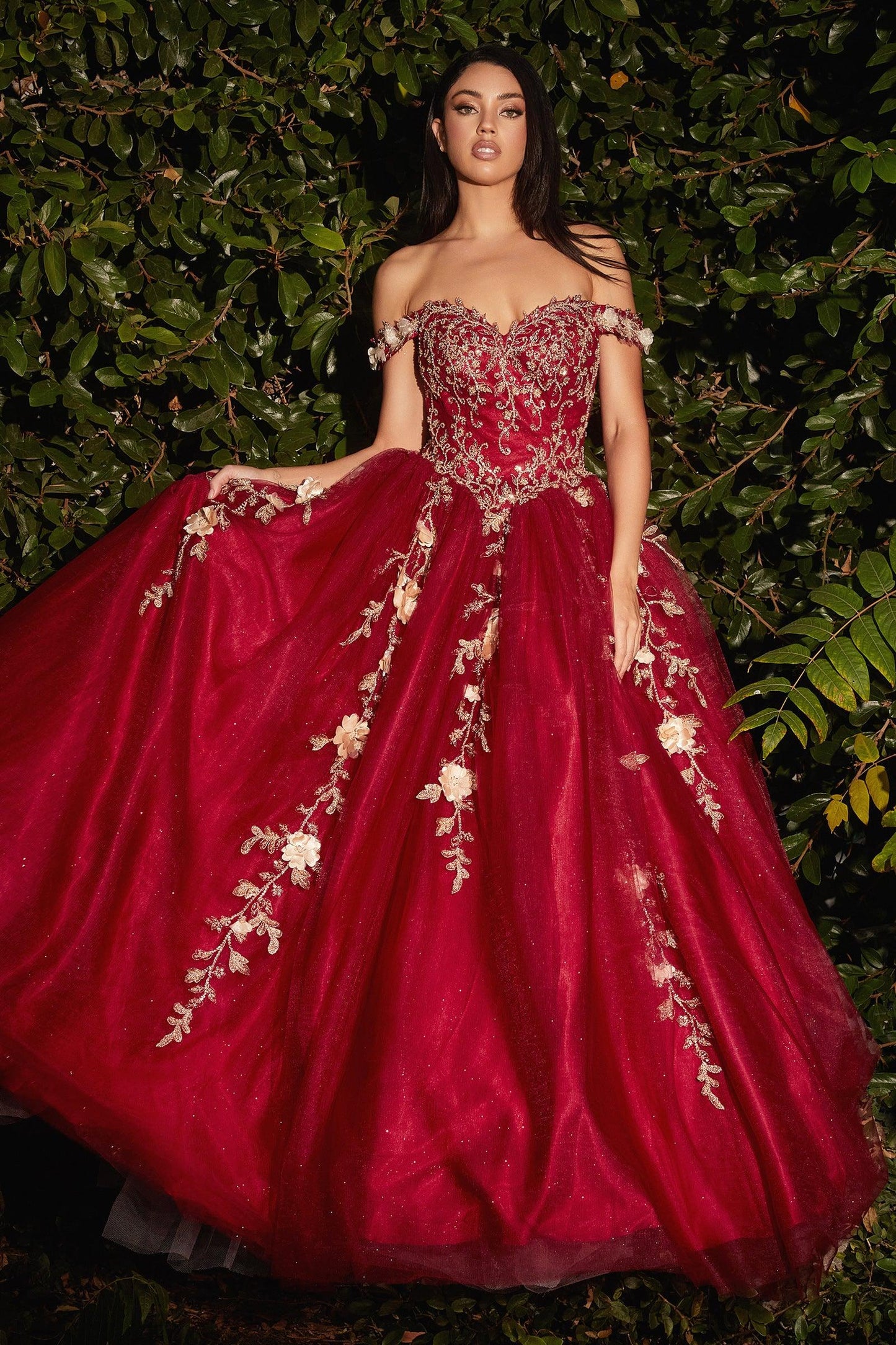 Burgundy Gold Cinderella Divine CD0185 Off Shoulder Embellished Long  Quinceanera Dress for $650.0 – The Dress Outlet
