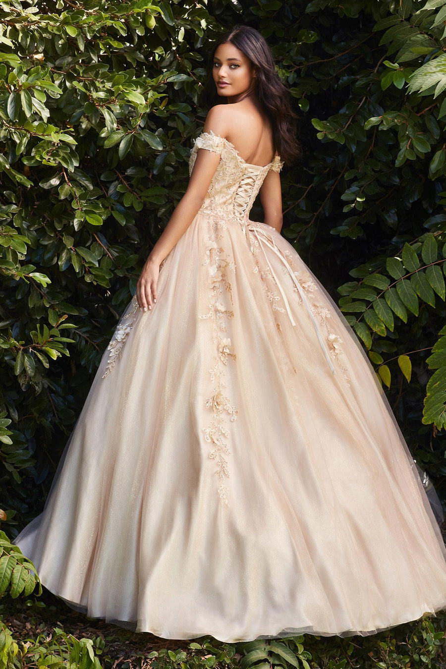 Off Shoulder Embellished Long Prom Gown - The Dress Outlet