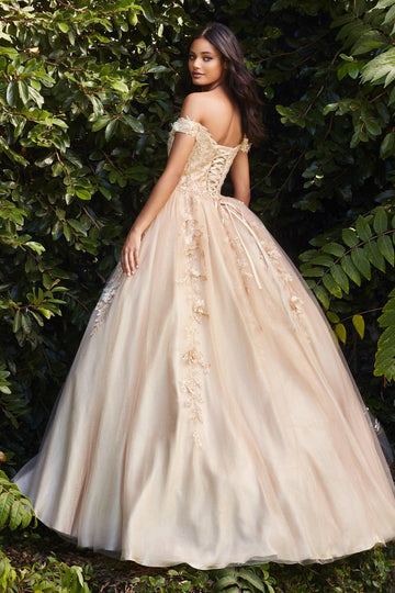 Burgundy Gold Cinderella Divine CD0185 Off Shoulder Embellished Long  Quinceanera Dress for $650.0 – The Dress Outlet