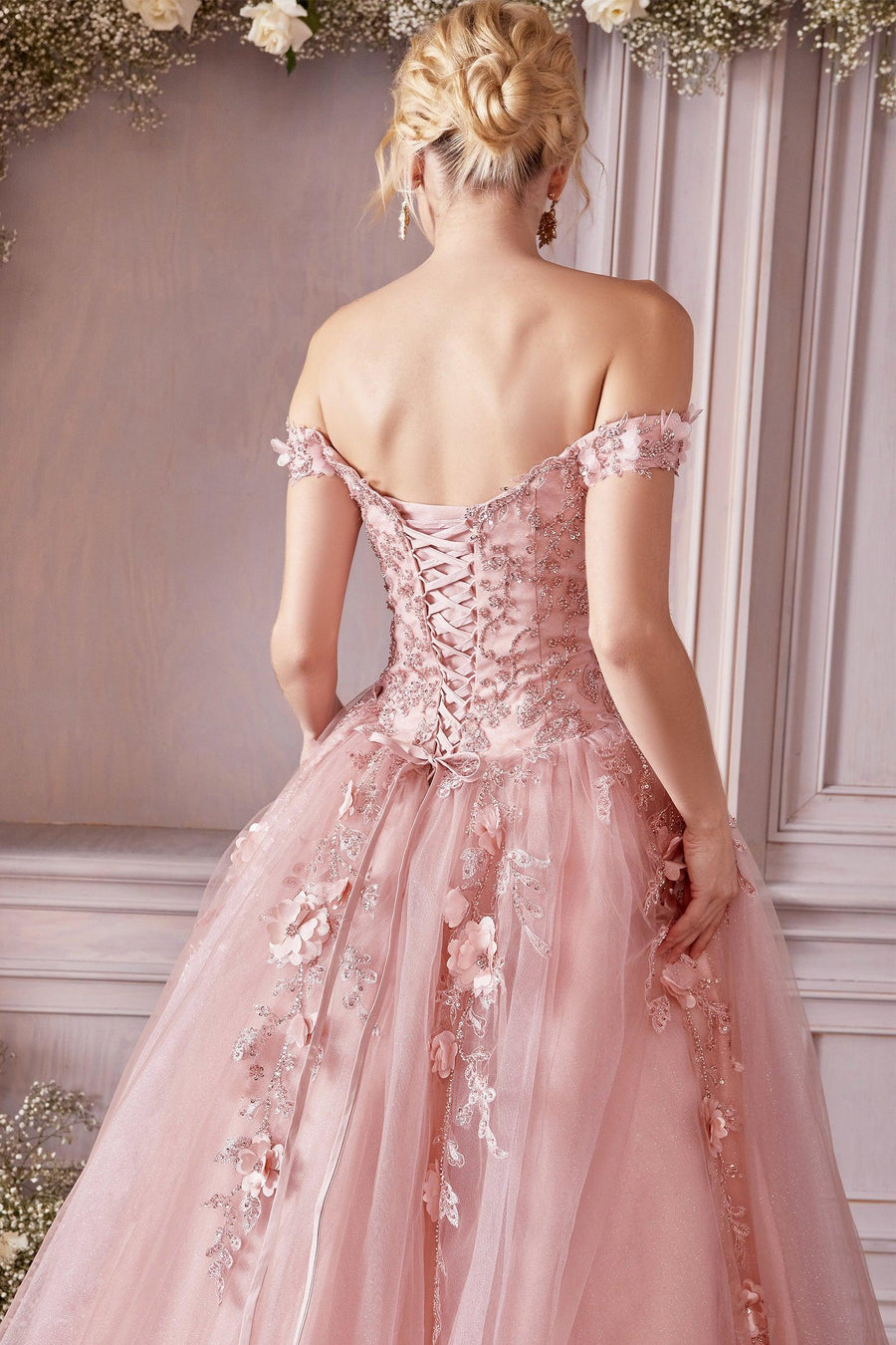 Off Shoulder Embellished Long Prom Gown - The Dress Outlet