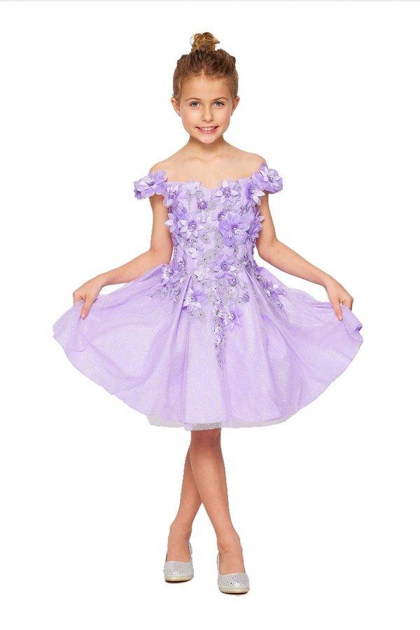 Off Shoulder Knee Length Flower Girls Dress - The Dress Outlet