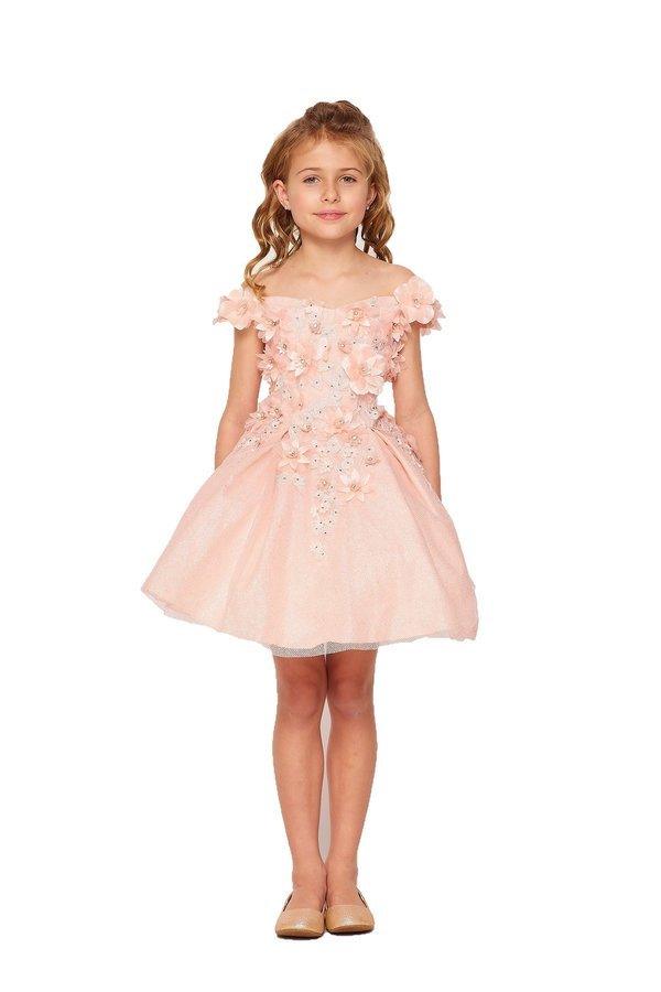 Off Shoulder Knee Length Flower Girls Dress - The Dress Outlet