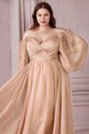 Off Shoulder Long  A Line Formal Prom Dress Champagne