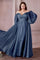 Off Shoulder Long  A Line Formal Prom Dress Smoky Blue