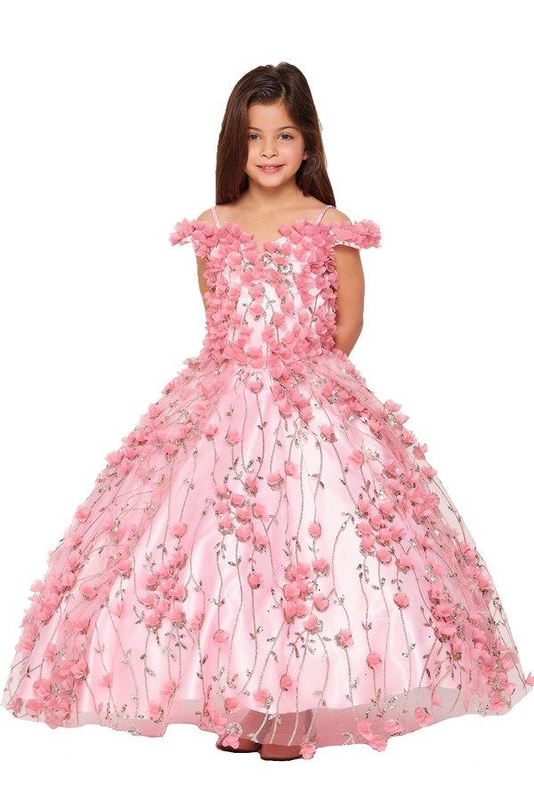 Off Shoulder Long Flower Girls Dress - The Dress Outlet