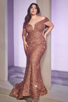 Off Shoulder Long Formal Sequince Dress Rosewood