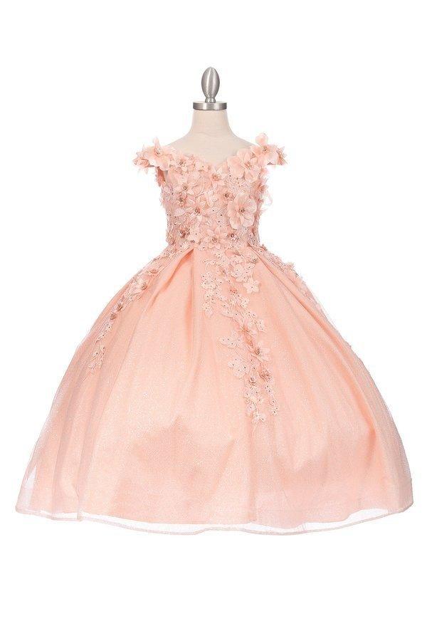 Off Shoulder Long Glower Girls Dress - The Dress Outlet