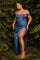 Off Shoulder Long Plus Size Prom Dress Soft Navy