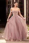 Off Shoulder Long Prom A Line Gown - The Dress Outlet