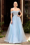 Off Shoulder Long Prom A Line Gown - The Dress Outlet