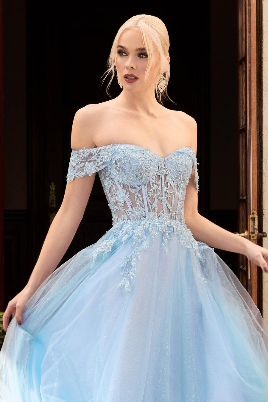 Off Shoulder Long Prom A Line Gown - The Dress Outlet