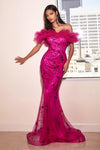 Off Shoulder Long Sexy Prom Gown Fuchsia