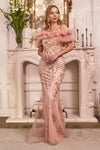 Off Shoulder Long Sexy Prom Gown Rose Gold